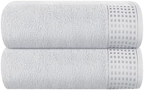 GLAMBURG 100% Cotton Oversized 2 Pack Bath Sheets 35x70, Ultra Soft Highly Absorbant Compact Quickdry & Lightweight Large Bath Sheet Set, Ideal for Gym Travel Camp Pool - Light Grey