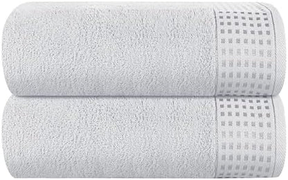 GLAMBURG 100% Cotton Oversized 2 Pack Bath Sheets 35x70, Ultra Soft Highly Absorbant Compact Quickdry & Lightweight Large Bath Sheet Set, Ideal for Gym Travel Camp Pool - Light Grey