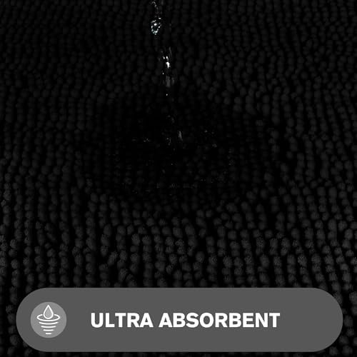 Black Bathroom Rug – Absorbent and Washable Bath Mat, Non-Slip, Thick Soft Chenille Bath Rugs for Bathroom, Kitchen, Shower, Sink - 20" x 32"