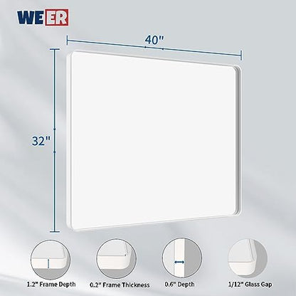 WEER White Bathroom Vanity Mirror 40x32 Inch