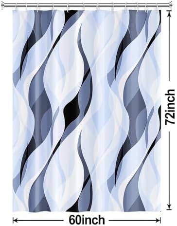 Sky Blue Striped Shower Curtain with Hooks for Bathroom 60x72 Inch