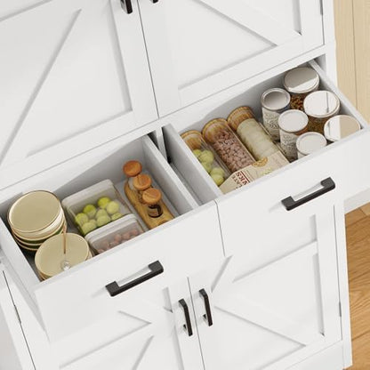 Farmhouse Pantry Cabinet, Tall Kitchen Storage Cabinet with Barn Doors