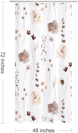 Gibelle Brown Beige Watercolor Floral Fabric Shower Curtain, 36x72