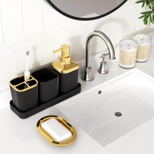 XLHOMO Bathroom Accessories Set - Luxury Black Bathroom Set, 9 Pieces Bathroom Accessory Set, Black Bathroom Accessories with Trash Can, Toilet Brush & Soap Dispenser