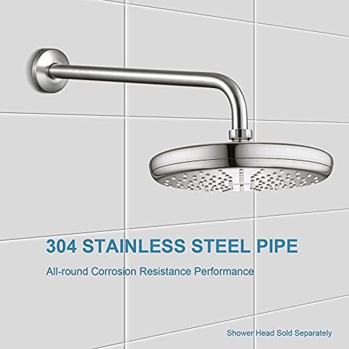 OFFO Shower Arm with Flange, 16 in Brushed Nickel Wall Mount Replacement Angle Shower Head Arm Wall-Mounted For Fixed Shower Head & Handheld Showerhead