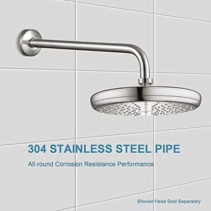 OFFO Shower Arm with Flange, 16 in Brushed Nickel Wall Mount Replacement Angle Shower Head Arm Wall-Mounted For Fixed Shower Head & Handheld Showerhead