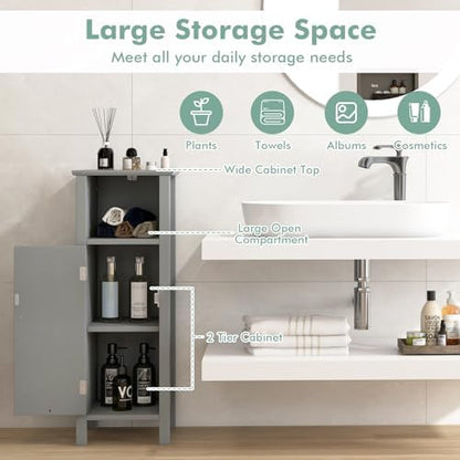 Giantex Narrow Bathroom Storage Cabinet with Open Compartment (Grey)