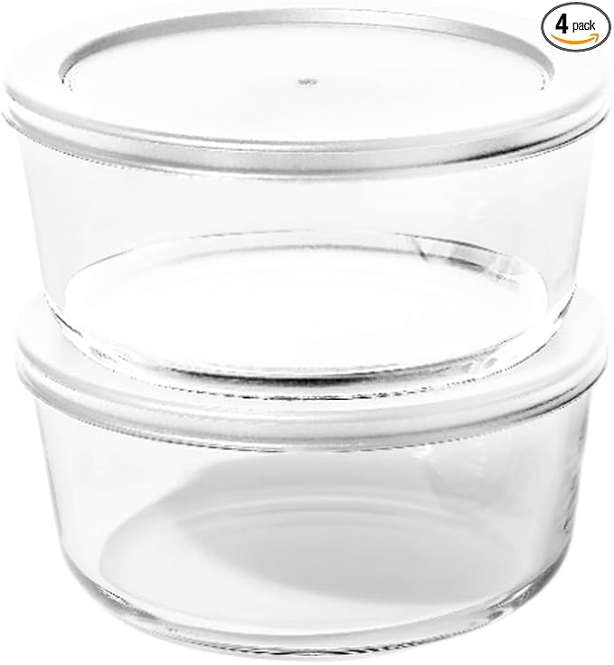 4-Piece Glass Food Storage Containers Set (2 Containers + 2 BPA-Free Lids) | 6.5-Cup, Leakproof | Microwave, Freezer, Oven & Dishwasher Safe | Ideal for Meal Prep & Pantry Organization, White