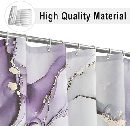 Purple Marble Shower Curtain, Modern Abstract Luxury Purple Gold Ink Texture Watercolor Art Bathroom Curtains Ombre Machine Washable Waterproof Fabric Bathtub Curtain Set with Hooks 36" Wx72 L