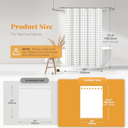 BTTN 60x72 Boho Farmhouse Linen Heavy Duty Shower Curtain, White and Black