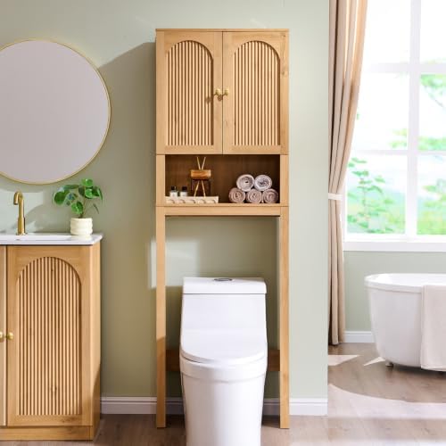 72" Over The Toilet Storage Cabinet, Wood Bathroom Storage Cabinet, Natural
