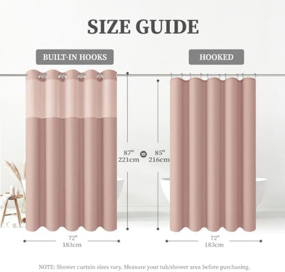 BTTN 72x87 Ringless Linen Textured Shower Curtain with Snap in Liner, Blush