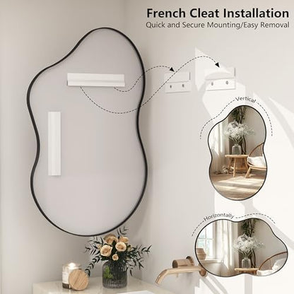 24x36 Inch Black Irregular Matte Bathroom Mirror
