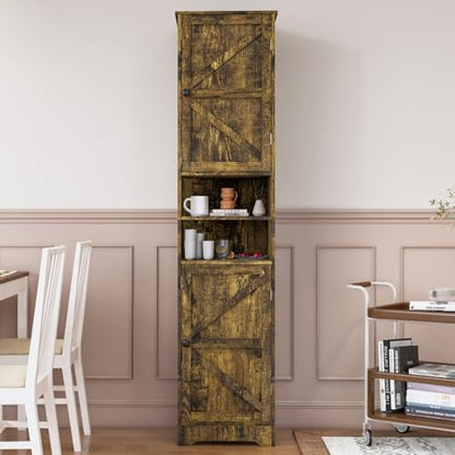 Viaozutis Tall Bathroom Storage Cabinet, Slim Freestanding Cabinet with Adjustable Shelves, Vertical Storage Organizer for Small Bathrooms, Toilet Paper & Daily Essentials Storage Retro Colors