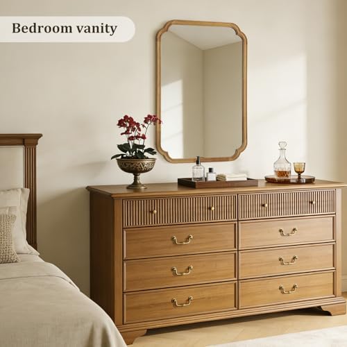WallBeyond 28" x 40" Rounded Corner Arch Wall Mirror with Wood Frame for Entryway, Living Room or Bedroom Home Decor - Light Woodgrain [28 x 40 inches, Natural Color]