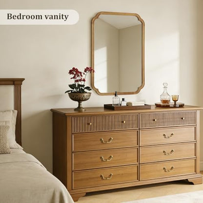 WallBeyond 28" x 40" Rounded Corner Arch Wall Mirror with Wood Frame for Entryway, Living Room or Bedroom Home Decor - Light Woodgrain [28 x 40 inches, Natural Color]
