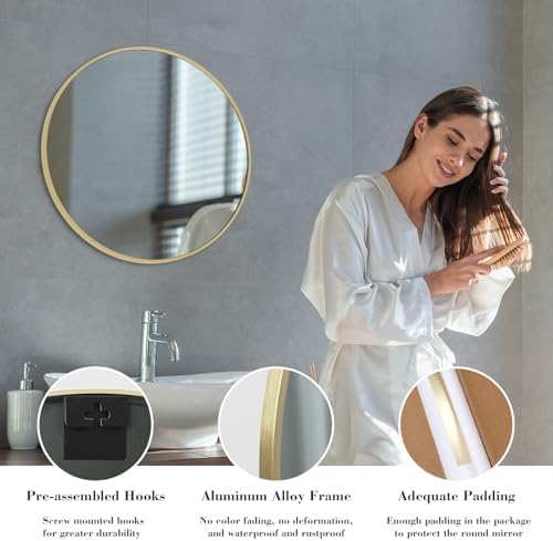 NEWBULIG 24 Inch Round Bathroom Mirror, Wall Mount Vanity Mirror