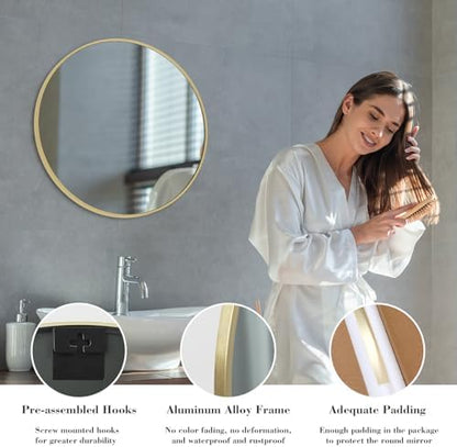 NEWBULIG 24 Inch Round Bathroom Mirror, Wall Mount Vanity Mirror