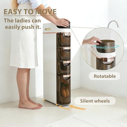 BGYMF 4-Tier Narrow Slim Bathroom Storage Cabinet,Movable,White