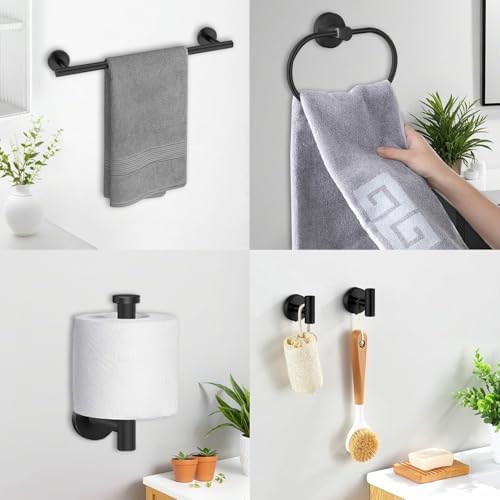 Black Bathroom Accessories Set, 7 Pieces Black Towel Bar Bathroom Hardware Set, 24 Inch Towel Racks for Bathroom, SUS304 Stainless Steel Bathroom Towel Holder Toilet Paper Holder Wall Mounted