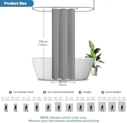2-in-1 Waterproof Fabric Shower Curtain - No Separate Liner Needed, Hotel-Style Waffle Weave, Effortless Cleaning & Washable Bathroom Shower Curtain Set,36Wx72H,Grey