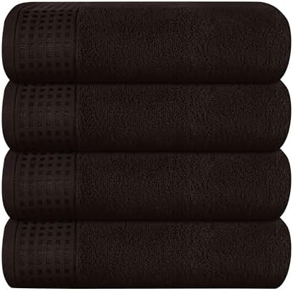 GLAMBURG Ultra Soft 4 Pack Oversized Bath Towel Set 27x54 inches, 100% Cotton Bath Towels, Highly Absorbant Compact Quickdry & Lightweight Towel, Ideal for Gym Travel Camp Pool - Chocolate Brown