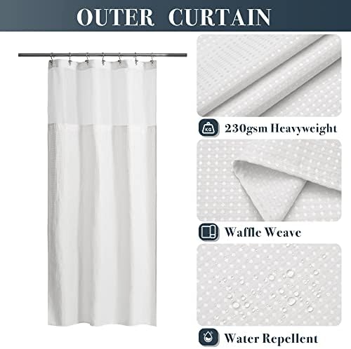 N&Y HOME Stall Waffle Weave Shower Curtain with Snap-in Liner White 36x72