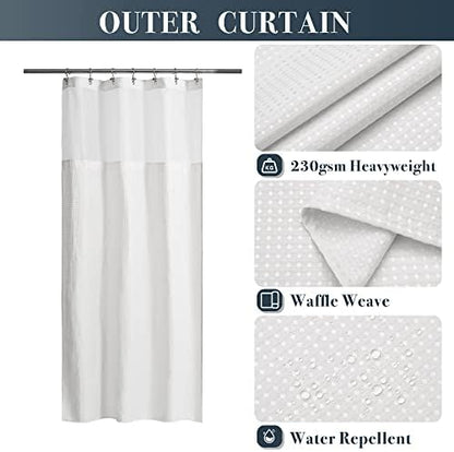 N&Y HOME Stall Waffle Weave Shower Curtain with Snap-in Liner White 36x72