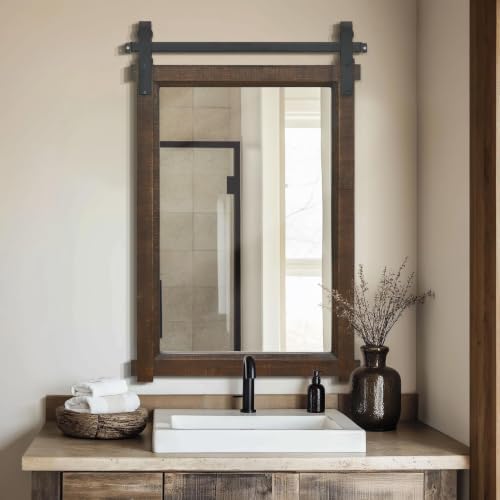 Besdomus Farmhouse Bathroom Vanity Mirror: 24"x36" Brown Rustic Barn Door