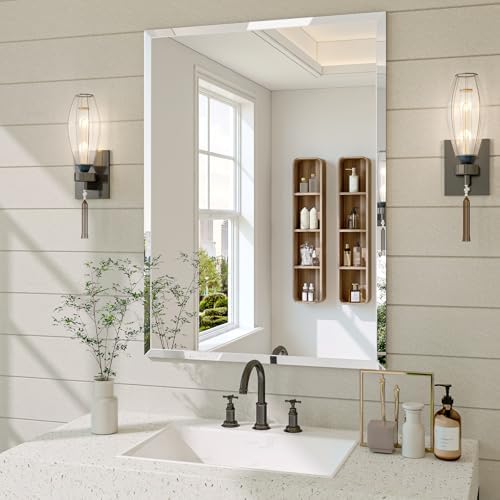 Frameless Bathroom Mirror, 22" x 30" Beveled Wall Mirror