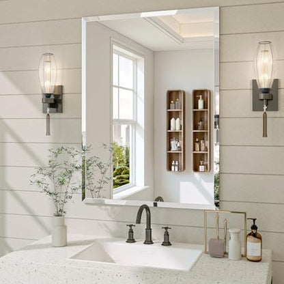 Frameless Bathroom Mirror, 22" x 30" Beveled Wall Mirror