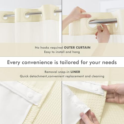 Mrs Awesome No Hook Cream Shower Curtain with Snap-in Fabric Liner 71x74