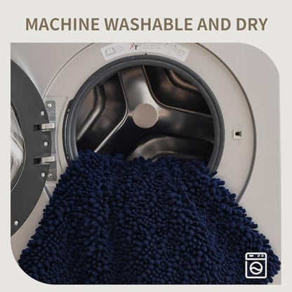 Bathroom Rugs Non Slip Washable, Extra Thick Soft Chenille Absorbent Bath Mat, High Density Barrier Non Slip Backing, Quick Dry Plush Shaggy Floor Carpet for Tub&Shower 24x17, Navy