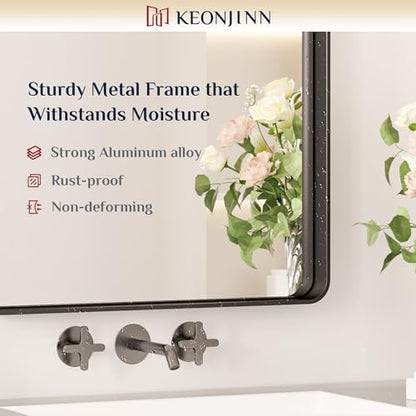 Keonjinn 60 x 28 Inch Black Bathroom Mirrors for Over Sink, Tempered Glass