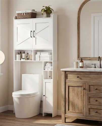 Homhedy Wooden Over The Toilet Storage Cabinet with Barn Door