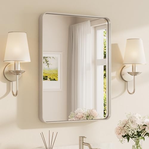 TETOTE Brushed Nickel Mirror 22 x 30 Inch for Bathroom Over Sink Metal Framed Mirror Modern Farmhouse for Living Room Entryway(Horizontal/Vertical)