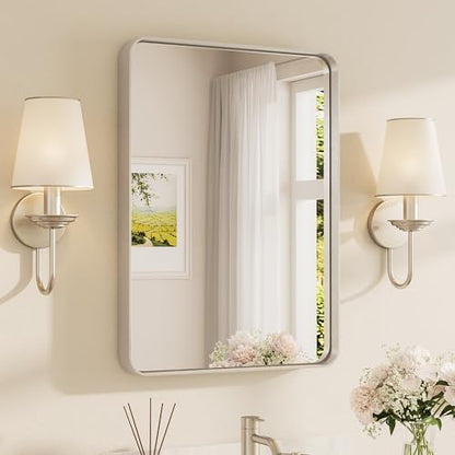 TETOTE Brushed Nickel Mirror 22 x 30 Inch for Bathroom Over Sink Metal Framed Mirror Modern Farmhouse for Living Room Entryway(Horizontal/Vertical)