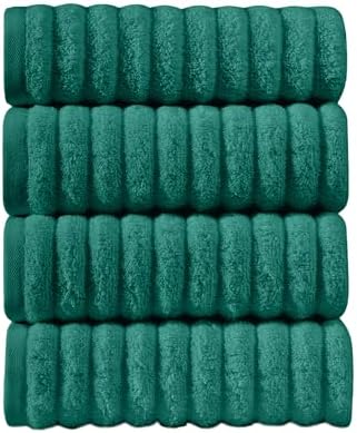 Elegant Comfort Luxury 100% Turkish Cotton Corduroy Ribbed 4 Pack Hand Towel Set 16 x 28 Inch - Absorbent, Super Soft, Quick Dry, Premium Towels for Bathroom, Gym, Spa and Hotel Use, Turquoise