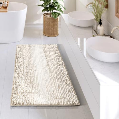 Hearth & Harbor Bathroom Rugs, Chenille Bath Mat - Machine Washable Bath Mats for Bathroom Non-Slip Backing Rubber, Quick Dry Bathroom Mat, 24 x 36 - Ombre Beige