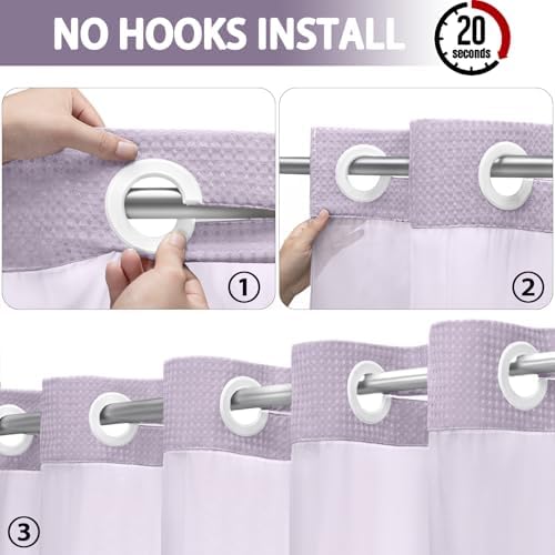 No Hook Shower Curtain with Liner Set Hotel Waffle Lavender 72W X 75L