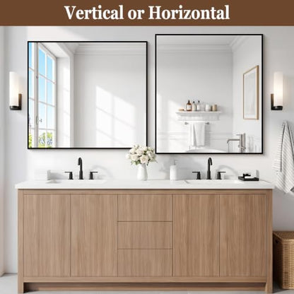 DESBING Black Bathroom Mirror for Wall, 36x40 Inch Rectangle Mirrors with Metal Frame, Modern Vanity Wall Mirror Decor for Entryway Hangs, Bathroom Living Room Horizontal or Vertical