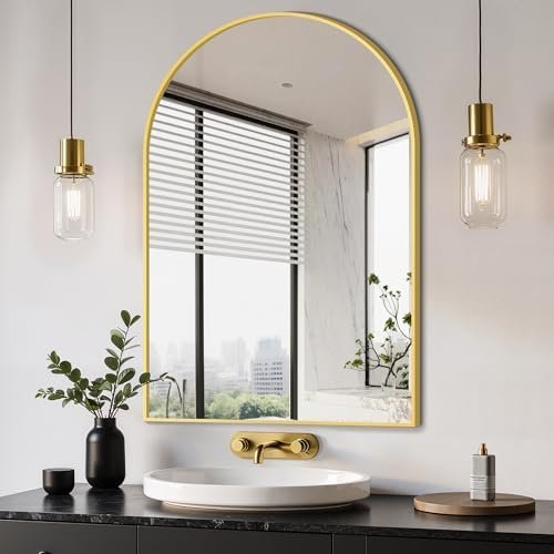 Delma Arched Bathroom Mirror, 24"x36", Gold