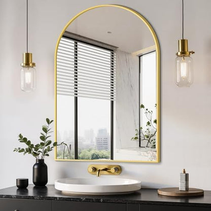 Delma Arched Bathroom Mirror, 24"x36", Gold