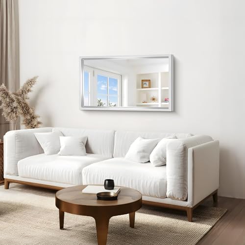 24 x 40 inch Brushed Silver Bathroom Mirror, Metal Framed Rectangle Mirror, 0.6" Thickened Deep Frame Mirrors for Living Room Bedroom Entryway, Tempered Glass, Antirust, Horizontal or Vertical
