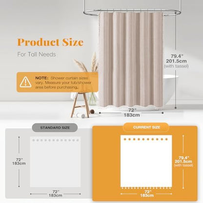 BTTN 72x78 Long Boho Farmhouse Linen Heavy Duty Shower Curtain, Tan/Taupe