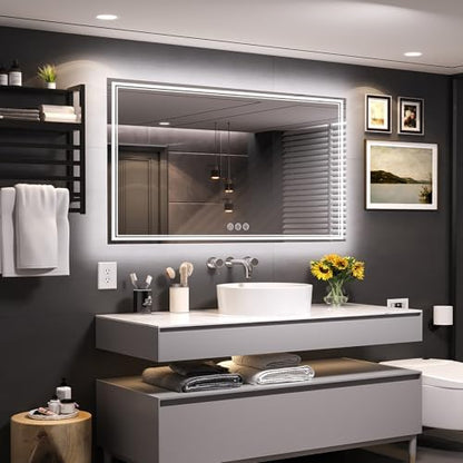 Ratsamee 55"x30" LED Bathroom Mirror with Lights, Backlit + Front Lit