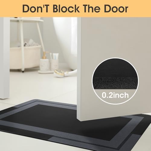 ACCUMTEK Non Slip Bath Mat, Thin Bathroom Rugs Fit Under Door, Quick Dry Bath Mats, Machine Washable Bath Rugs for Bathroom, Bathtub & Kitchen, Bathtub, Black/Bordered/59 x20