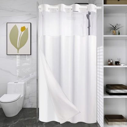 WONICY No Hook Small Shower Curtain with Snap-in Liner, White, 36 x 74