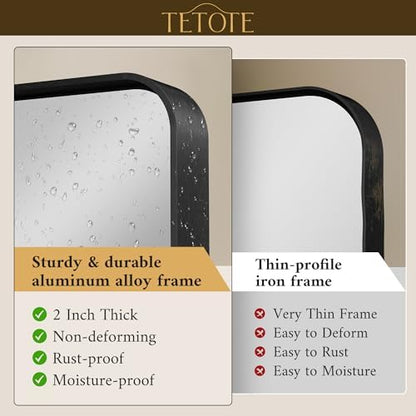 TETOTE 60 x 30 Inch Black Vanity Mirror, Rectangle Matte Metal Frame for Bathroom, Modern Round Corner Wall Mounted Mirror (Horizontal/Vertical)
