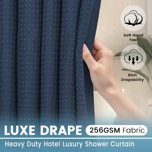 EUTXL Heavyweight No Hook Shower Curtain with Liner, Navy Blue,71x86